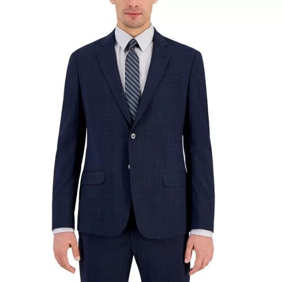 AX Armani Exchange Men's Slim-Fit Windowpane Plaid Suit Jacket, Navy, 42L - Picture 1 of 4